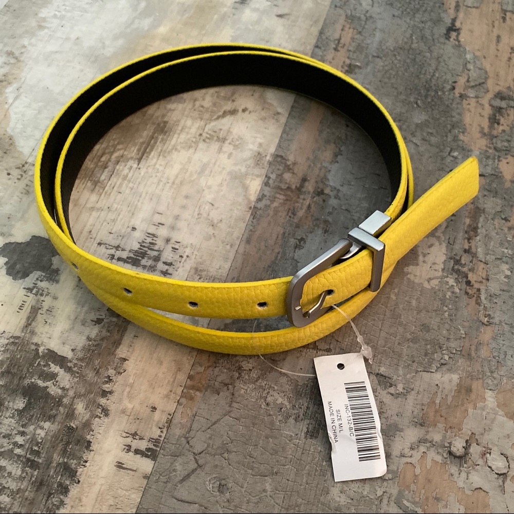 NWT thin yellow leather belt size M/L